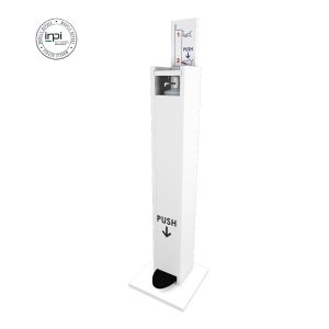 Distributeur de gel hydroalcoolique sans contact, BLANC et sa recharge de 5L